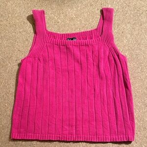 Rafaella Hot Pink Ribbed Knit 100% Cotton Tank Top Size Small